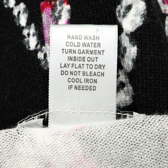 Cache Sweater Womens Medium Black Pink Low Cut Out Jewelry Print Pullover - Picture 10 of 11